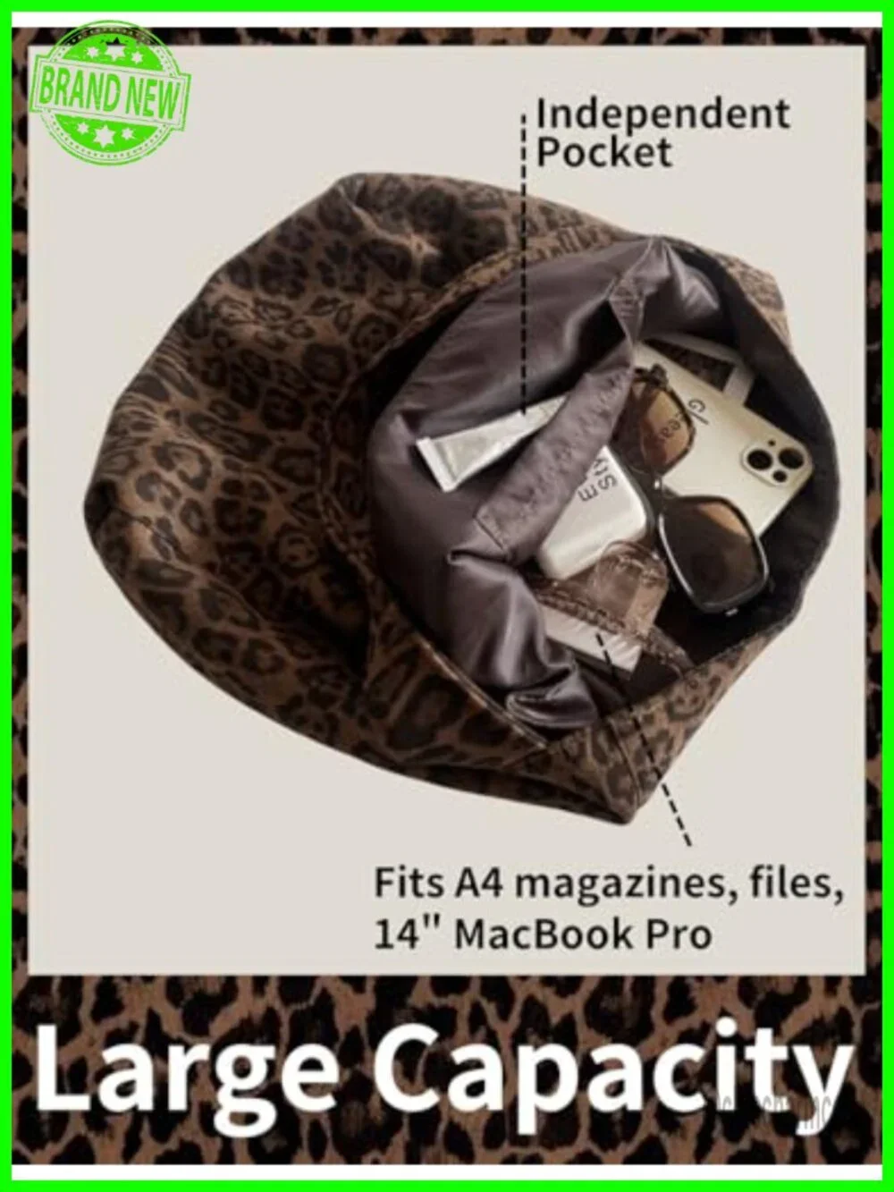 Leopard Print Tote Bag Large Capacity Hobo Shoulder Bag Artificial Suede